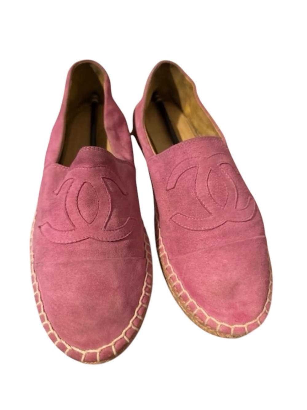 CHANEL Pink Suede Espadrille Flats
